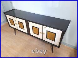 Enfilade Art Deco En Bois Noir, Miroir Dore, Parchemin Epoche 1940 Restaure