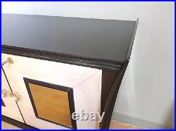 Enfilade Art Deco En Bois Noir, Miroir Dore, Parchemin Epoche 1940 Restaure