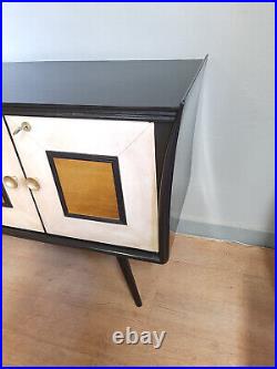 Enfilade Art Deco En Bois Noir, Miroir Dore, Parchemin Epoche 1940 Restaure