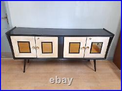 Enfilade Art Deco En Bois Noir, Miroir Dore, Parchemin Epoche 1940 Restaure