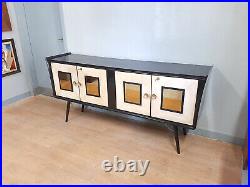 Enfilade Art Deco En Bois Noir, Miroir Dore, Parchemin Epoche 1940 Restaure