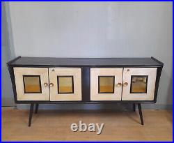 Enfilade Art Deco En Bois Noir, Miroir Dore, Parchemin Epoche 1940 Restaure