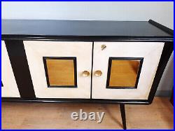 Enfilade Art Deco En Bois Noir, Miroir Dore, Parchemin Epoche 1940 Restaure