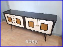 Enfilade Art Deco En Bois Noir, Miroir Dore, Parchemin Epoche 1940 Restaure