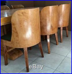 Ensemble table chaises bateau art déco en placage de bois jaune. XX siècle