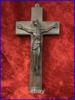 Exceptionnel grand crucifix Art Déco bois exotique croix Jésus Christ Exceptionnel grand crucifix Art Déco bois exotique croix Jésus Christ