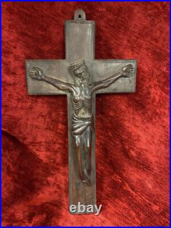 Exceptionnel grand crucifix Art Déco bois exotique croix Jésus Christ Exceptionnel grand crucifix Art Déco bois exotique croix Jésus Christ