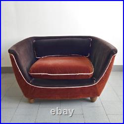 Fauteuil Vintage Art Deco Francais 1930 1940 En Velours & Bois 30s 40s