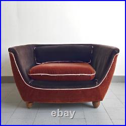 Fauteuil Vintage Art Deco Francais 1930 1940 En Velours & Bois 30s 40s