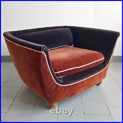 Fauteuil Vintage Art Deco Francais 1930 1940 En Velours & Bois 30s 40s