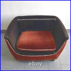 Fauteuil Vintage Art Deco Francais 1930 1940 En Velours & Bois 30s 40s