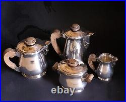 Frionnet Francois Metal Argente Art Déco 1930 Service A Cafe Silver Bois 1925