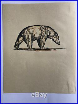 GRAVURE sur Bois Art Deco OURS POLAIRE signée PAUL JOUVE woodcut polar bear