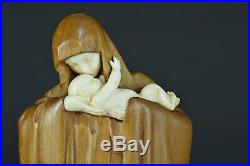 Gde Statue Art Déco Vierge à L'Enfant Heuvelmans chryséléphantine bois sculpté