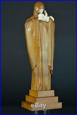 Gde Statue Art Déco Vierge à L'Enfant Heuvelmans chryséléphantine bois sculpté