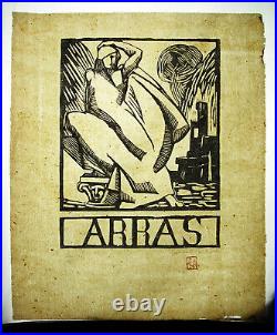 Gérard COCHET (1888-1969) symboles de la ville d'Arras c1930 Art déco bois gravé