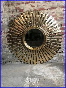 Glace / miroir soleil style art déco en bois sculpté doré Diam. 124 cm 80'S