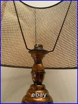 Grande Lampe Cuivre, Bois, Cannage, Art Déco, Vintage Chic