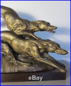 Grande STATUE SCULPTURE Bronze ANIMALIER ART DÉCO 1930 Lévriers greyhounds