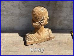 Grande Sculpture Buste Femme Art-déco En Bois Statue Personnage Design 1930