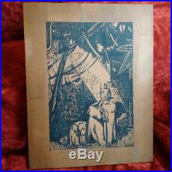 Grande illustration sur panneau de bois Paul Jouve Livre de la Jungle Art Deco