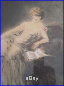 Gravure Femme Au Chat Art Deco E Naudy Renaudin Cadre Sculpte 1930 Dlg Icart