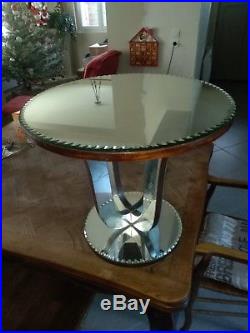 Gueridon table de salon art deco glace verre vitre bois pietement plateau glace