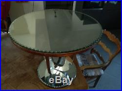 Gueridon table de salon art deco glace verre vitre bois pietement plateau glace