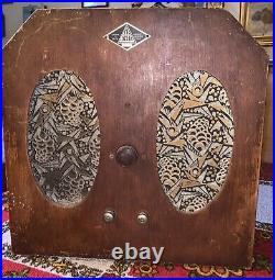 Haut parleur diffuseur TSF art déco bois tissu bakélite radio delta 1930's
