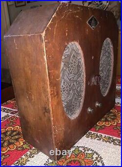 Haut parleur diffuseur TSF art déco bois tissu bakélite radio delta 1930's