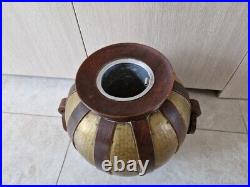 Important vase boule par Gustave Serrurier Bovy dinanderie laiton bois Art Déco Important vase boule par Gustave Serrurier Bovy dinanderie laiton bois Art Déco