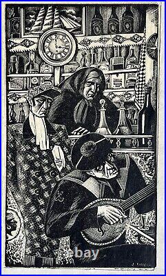 Jean Chieze gravure sur bois Woodcut Marin Pompon Guitare Oud Bistrot Art Déco Jean Chieze gravure sur bois Woodcut Marin Pompon Guitare Oud Bistrot Art Déco