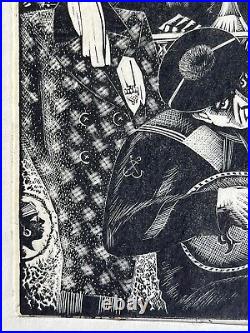Jean Chieze gravure sur bois Woodcut Marin Pompon Guitare Oud Bistrot Art Déco Jean Chieze gravure sur bois Woodcut Marin Pompon Guitare Oud Bistrot Art Déco