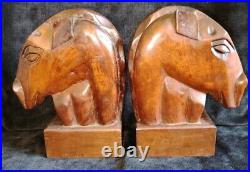 Jolie Paire De Serre Livres Tête De cheval En Acajou / Année 50 / Style Art Deco
