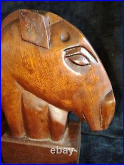 Jolie Paire De Serre Livres Tête De cheval En Acajou / Année 50 / Style Art Deco