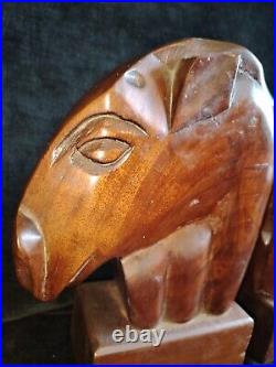 Jolie Paire De Serre Livres Tête De cheval En Acajou / Année 50 / Style Art Deco