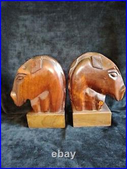 Jolie Paire De Serre Livres Tête De cheval En Acajou / Année 50 / Style Art Deco