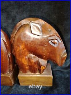 Jolie Paire De Serre Livres Tête De cheval En Acajou / Année 50 / Style Art Deco