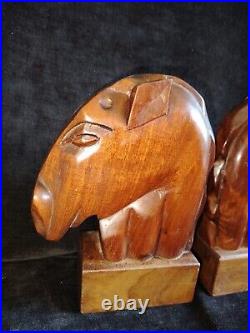 Jolie Paire De Serre Livres Tête De cheval En Acajou / Année 50 / Style Art Deco