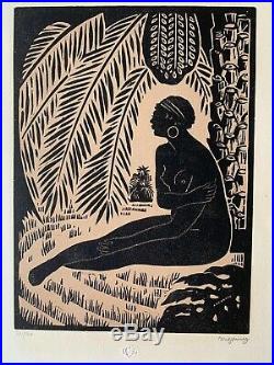 Jules MIGONNEY Gravure sur bois orientaliste africaniste art deco femme nue 1923