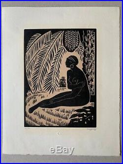 Jules MIGONNEY Gravure sur bois orientaliste africaniste art deco femme nue 1923