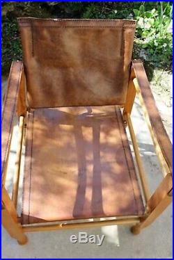 Kaare Klint fauteuil Scandinave Safari cuir et bois démontable année 1930