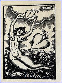 Lajos Kosma Kozma gravure sur bois Woodcut Femme Nue Nu Féminin Art Déco 1924