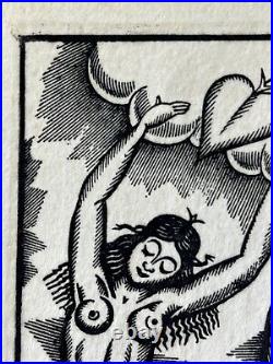 Lajos Kosma Kozma gravure sur bois Woodcut Femme Nue Nu Féminin Art Déco 1924