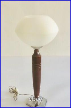 Lampe Art Déco 1930/40 Bois Alu Opaline