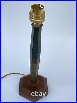 Lampe Art Deco Marquetterie De Bronze Et De Bois 1930 Geometrique M192