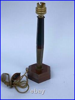 Lampe Art Deco Marquetterie De Bronze Et De Bois 1930 Geometrique M192