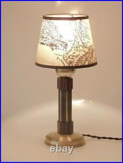 Lampe Art Déco Moderniste Galuchat Bronze Argenté Bois De Palmier Estampille Ag