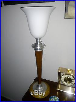 Lampe art déco 1930 MAZDA bois et alu en tres bonne condition vintage
