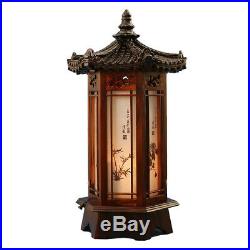 Lampe en bois sculpté hexagonale lanterne marron art déco table chevet lumière